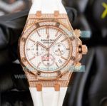 Copy Audemars Piguet Royal Oak Rose Gold Diamond Watch White Chronograph Dial 42MM